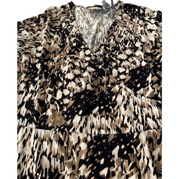 KASPER LONG SLEEVE V-NECK MAXI WAIST DRESS, WOMANS, M, BROWN TAN WHITE, ANIMAL - Picture 7 of 9